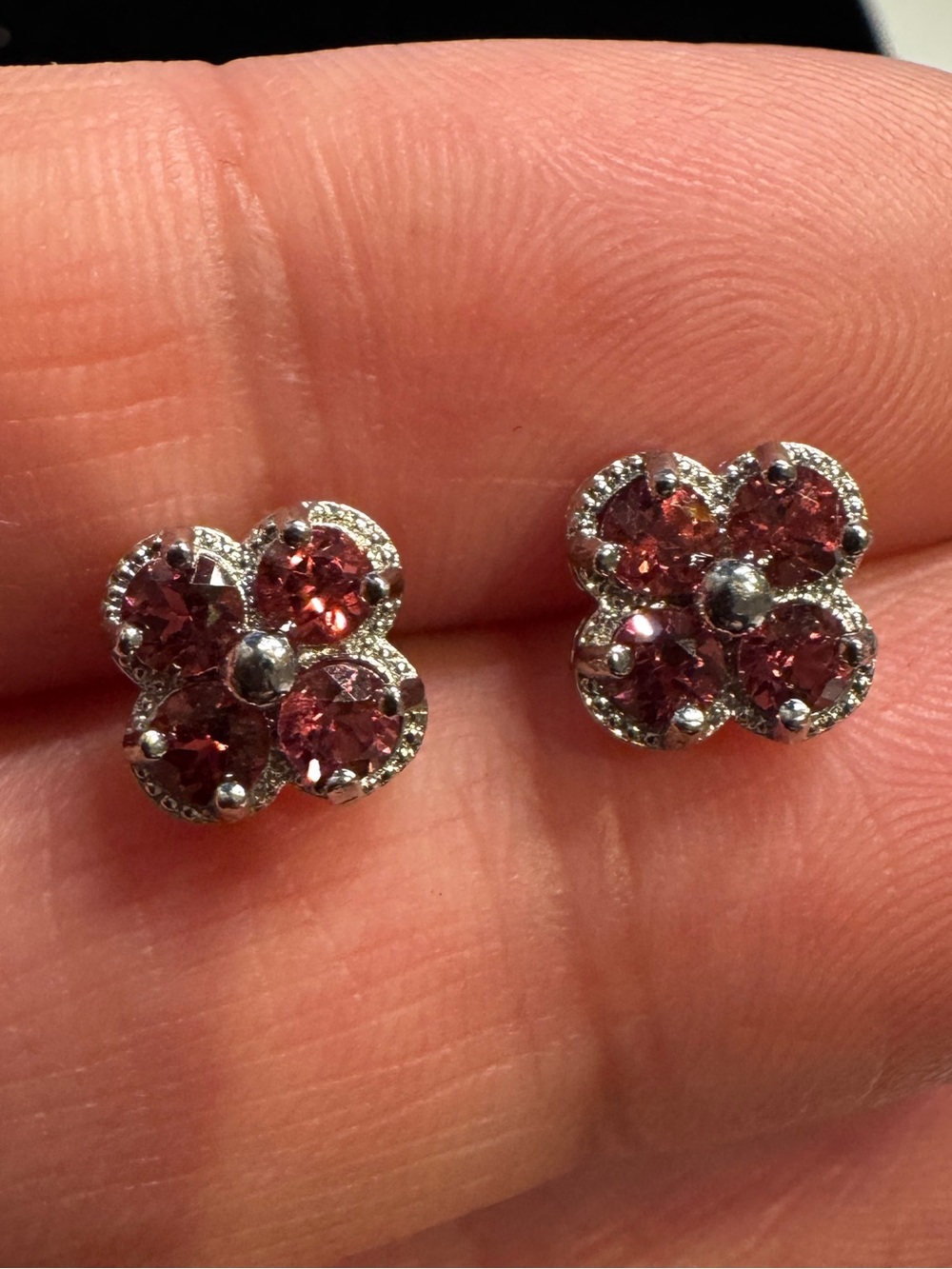 GARNET 925 Sterling silver Flower Cluster Stud Earrings - Women Jewelry